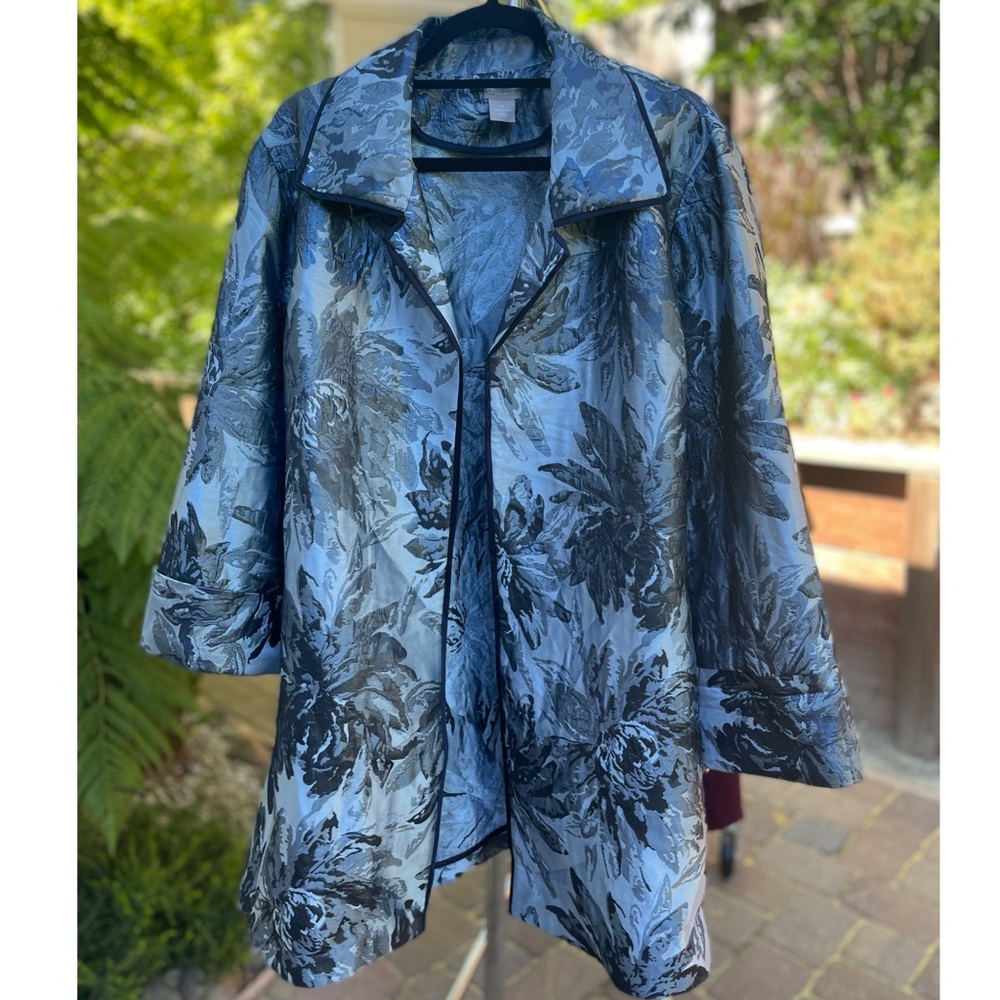 Blue Tonal Floral Jacquard Jacket - Size 3